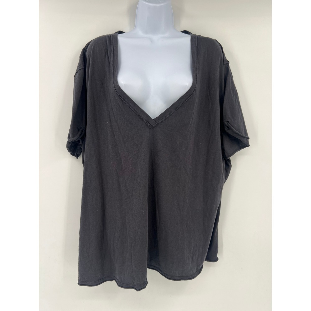 Free People We The Free XL Faded Black Nina Deep V-Neck Oversized T-Shirt